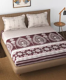 Florida Pure Cotton Elastic Fitted King Bedsheet With 2 Pillow Covers - Maroon 