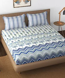 Florida Pure Cotton Elastic Fitted King Bedsheet With 2 Pillow Covers - Blue 