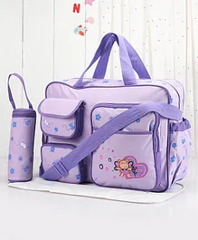 Diaper Bag With Changing Mat & Bottle Holder Love Embroidery - Purple