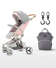 Teknum A1 Pink Stroller & Sunveno Grey Diaper Bag