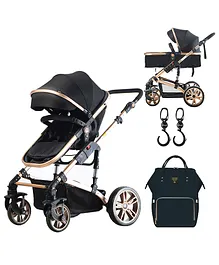 Teknum 3 In 1 Stroller With Hooks And Sunveno Diaper Bag - Black