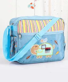 Diaper Bag With Bottle Holder Cartoon Embroidered - Blue