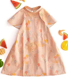 Miko Lolo Half Sleeves Broccoli Printed Halter Dress - Pink