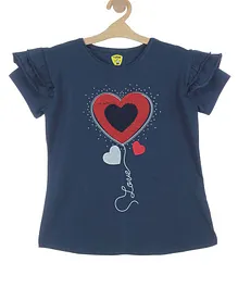Lil Lollipop Short Sleeves Heart Printed Top - Blue