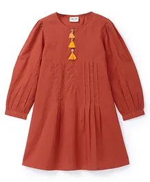 Soul Fairy Full Sleeves Tassels Detailing Solid Dress - Coral