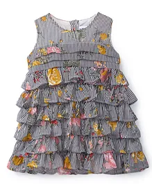 Soul Fairy Sleeveless Ruffle Striped Dress - Black
