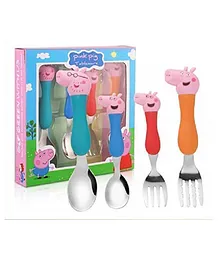 Uniquebuyin Peppa Pig Spoon & Fork Set of 4 - Multicolour