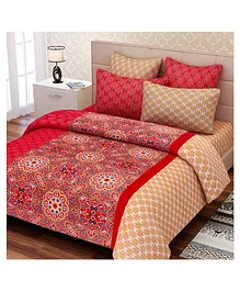 SEJ By Nisha Gupta Cotton King Bedsheet with Pillow Covers Set Abstract Print - Red