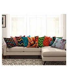 SEJ by Nisha Gupta Abstract Premium 16 by 16 Cushion Covers Set of 10 - Multicolor