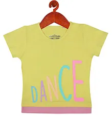 Tiny Girl Half Sleeves Glitter Dance Text Print Top - Lemon Yellow