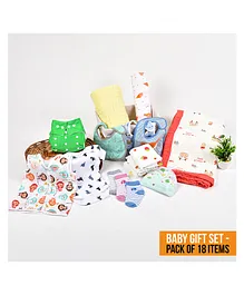 Mom's Home Supersoft Baby Organic Cotton Muslin Combo Gift Set Pack Of 18 - Multicolor