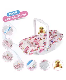 Dash Multipurpose 7 in 1 Baby Carry Cot With Mosquito Net And Sun Shade- Pink White
