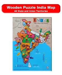 Sarvda Wooden Educational Learning Puzzle Map For Kids- Multicolored