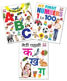 My First Book of ABC Numbers 1 to 100 & Meri Pehli Ka Kha Ga Books Set of 3 - Hindi English