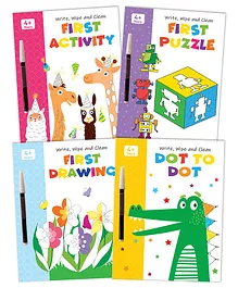 Pegasus - Set of 4 My First Wipe & Clean Activity Books including Activity, Drawing, Puzzle and Dot to Dot with Free Pens