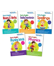 Set of 5 Early English Workbooks Including Noun & Verbs Phonics Reading Comprehension Rhyming Words and Spellings - English