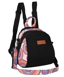 CHARISMOMIC Vibrant Paisley Printed Trims Mini Diaper Backpack - Black 