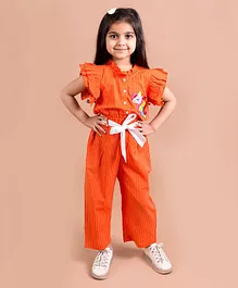 Pspeaches Striped Print Unicorn Appliqued Short Sleeves Jumpsuit - Orange