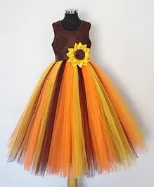 Indian Tutu Sleeveless Sun Flower Embellished Party Gown - Multi Color