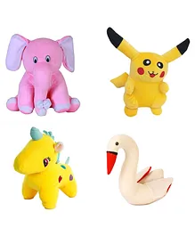 Deals India Pikachu Elephant Unicorn Swan Soft Toys Pack of 4 Multicolour - Height 26 cm