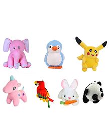 Deals India Penguin Elephant Unicorn Parrot Pikachu Panda Rabbit with Carrot Soft Toys Pack of 7 Multicolour - Height 26 cm