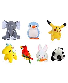 Deals India Penguin Elephant Unicorn Parrot Pikachu Panda Rabbit with Carrot Soft Toys Pack of 7 Multicolour - Height 26 cm