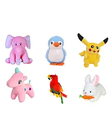 Deals India Penguin Elephant Unicorn Parrot Pikachu Rabbit with Carrot Soft Toys Pack of 6 Multicolour - Height 26 cm