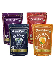 SnackAmor Premium International Combo pack of Dried Cranberry (175g), Blueberry (100g), Prunes (200g), Apricot (200g)