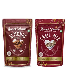 SnackAmor Combo Pack Of Premium Roasted Salted Almond And Trail Mix - 345 gm