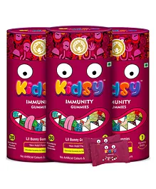 Mom & World Kidsy Calcium Vitamin D Gummies Chewable No Gelatin For Daily Nourishment Strawberry Flavoured Pack of 3 - 30 Pieces Each