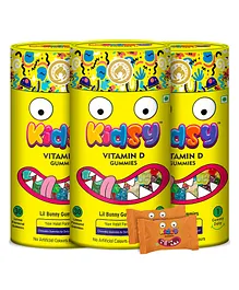 Mom & World Kidsy Calcium Vitamin D Gummies Chewable No Gelatin For Daily Nourishment Lemon Flavoured Pack of 3 - 30 Pieces Each