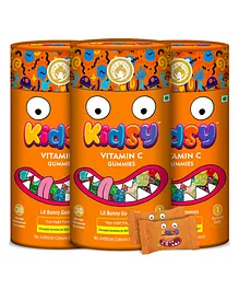 Mom & World Kidsy Calcium Vitamin D Gummies Chewable No Gelatin For Daily Nourishment Orange Flavoured Pack of 3 - 30 Pieces Each
