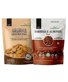 NourishVitals Healthy Munching Combo  Almonds And Raisins Mix  Barbeque Roasted Almonds  - 200 gm Each