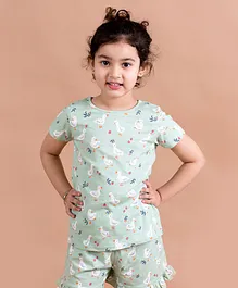 Pspeaches Half Sleeves Duck Printed Night Suit - Green