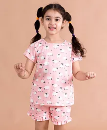 Pspeaches Half Sleeves Sheep Printed Night Suit - Pink