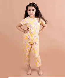 Pspeaches Half Sleeves Floral Printed Night Suit - Yellow