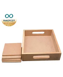 MANIFEST DIY MDF Wooden Rectangle Tray Rectangle Shaped Coasters Set of 4 - Brown
