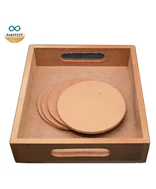 MANIFEST DIY MDF Wooden Rectangle Tray Round Shaped Coasters Set of 6 - Brown