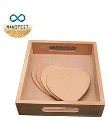 MANIFEST DIY MDF Wooden Rectangle Tray Heart Shaped Coasters Set of 4 - Brown