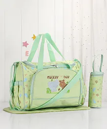 Diaper Bag With Bottle Holder Bag And Changing Mat Sunny Day Animal Embroidery - Green