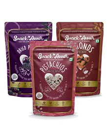 SnackAmor Combo Pack of Premium International Prunes 200g Roasted Salted Almonds 170g and Roasted Salted Pistachio 170g