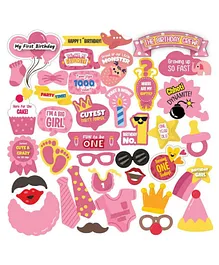 Crackles First Birthday Party Photo Booth Props Pink - Pack of 38