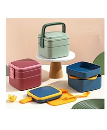 COMERCIO Leak Proof Plastic Lunch Box with Compartments - Blue Yellow