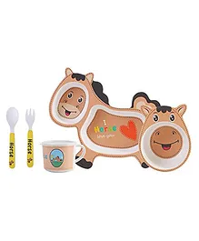 COMERCIO Bamboo Fiber Cartoon Shape Horse Dinner Set Of 5 Pieces Brown