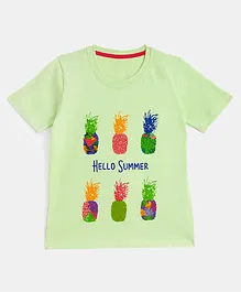 KIDSCRAFT Half Sleeves Hello Summer Pineapple Print Tee - Mint Green