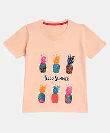 KIDSCRAFT Half Sleeves Hello Summer Pineapple Print Tee - Peach