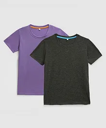 KIDSCRAFT Purple & Black Melange Color Cotton Fabric Solid Half Sleeves T-Shirt - Pack Of 2 - Multi