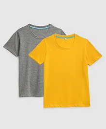 KIDSCRAFT Pack Of 2 Half Sleeves Solid Print Regular Tee - Grey & Yellow