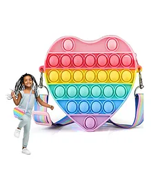 EYESIGN Heart Shaped Stress Relieving Silicone Pop It Fidget Toy Sling Bag - Multicolour