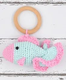 Love Crochet Art Fish Shaped Rattle Cum Soft Toys - Pink Blue